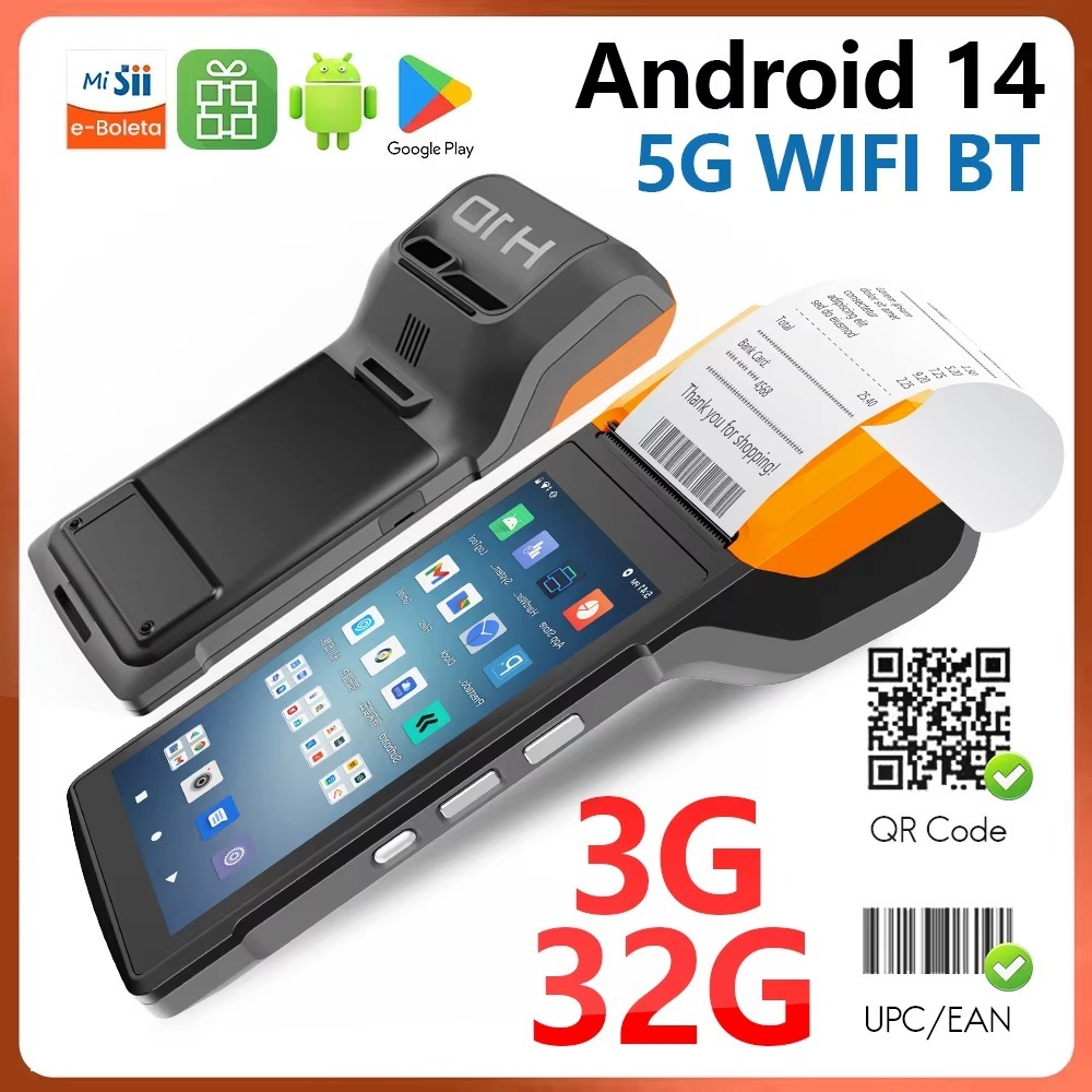 มือถือ POS PDA เครื่องพิมพ์ใบเสร็จความร้อน Android 14 มือถือ POS เครื่อง 5.5 58 มม.3GB RAM 16GB ROM 