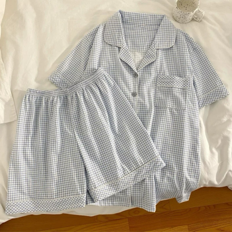 🧡ส่งไวจากไทย🧡 ชุดนอน ชุดนอนผู้หญิงชุดนอมีฟองน้ำในตัว แขนสั้น-ขาสั้น กระดุมหน้า ผ้าฝ้าย ระบายอากาศดี - 4