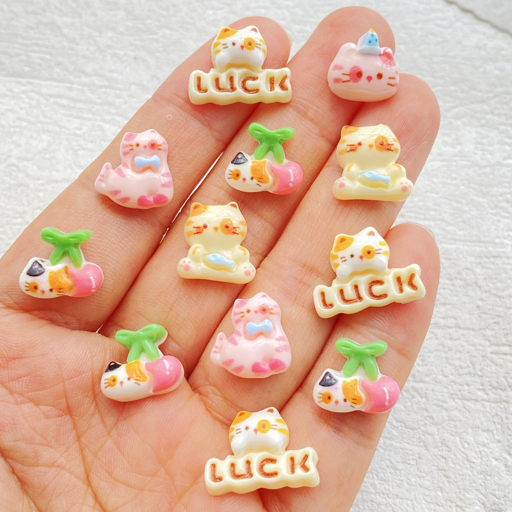 เรซิ่น Kawaii 3D การ์ตูนลูกแมว,เชอร์รี่แบนกลับดอกไม้หินสมุดภาพตุ๊กตา 20 ชิ้น DIY โบว์อุปกรณ์ตกแต่งงานฝีมือ