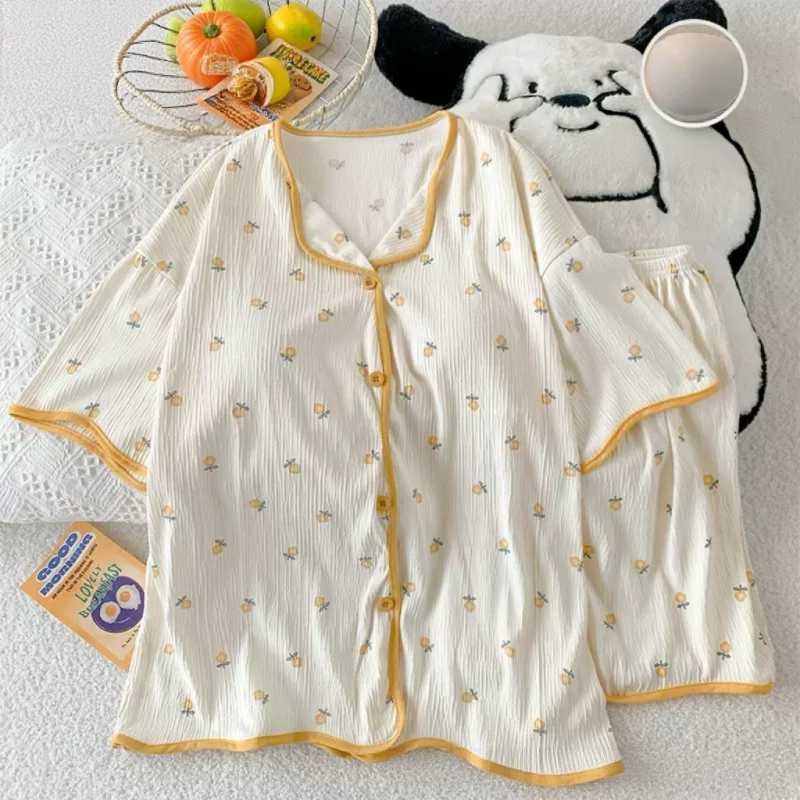 🧡ส่งไวจากไทย🧡 ชุดนอน ชุดนอนผู้หญิงชุดนอมีฟองน้ำในตัว แขนสั้น-ขาสั้น กระดุมหน้า ผ้าฝ้าย ระบายอากาศดี - 6