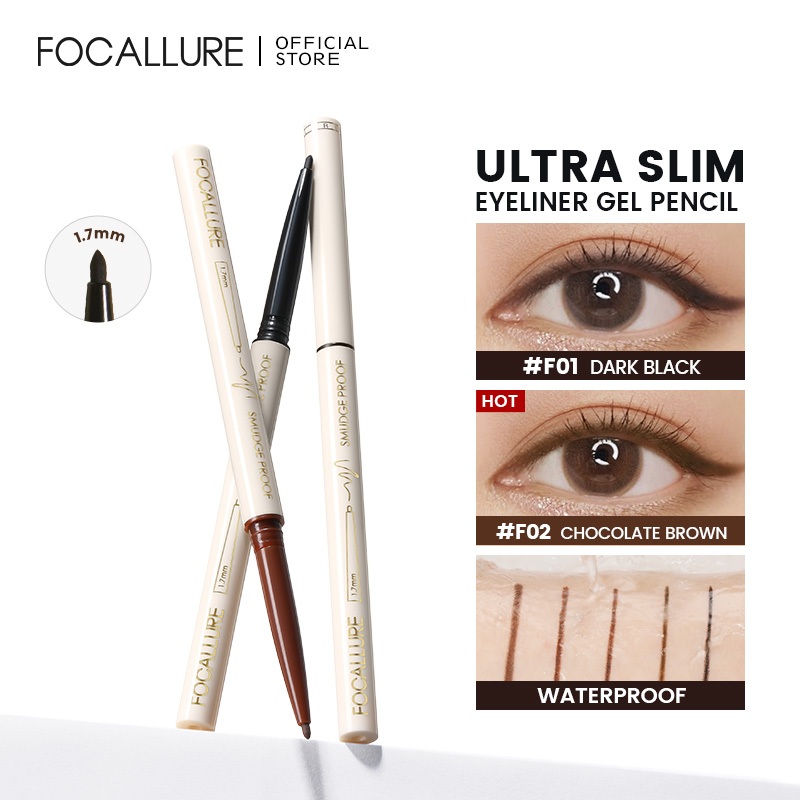Focallure Long Wear Waterproof Ultra-slim 1.7mm Eyeliner Gel Pencil #ConfidenceHalo ซอฟท์ ลาสติ้ง เม็ดสีสูง