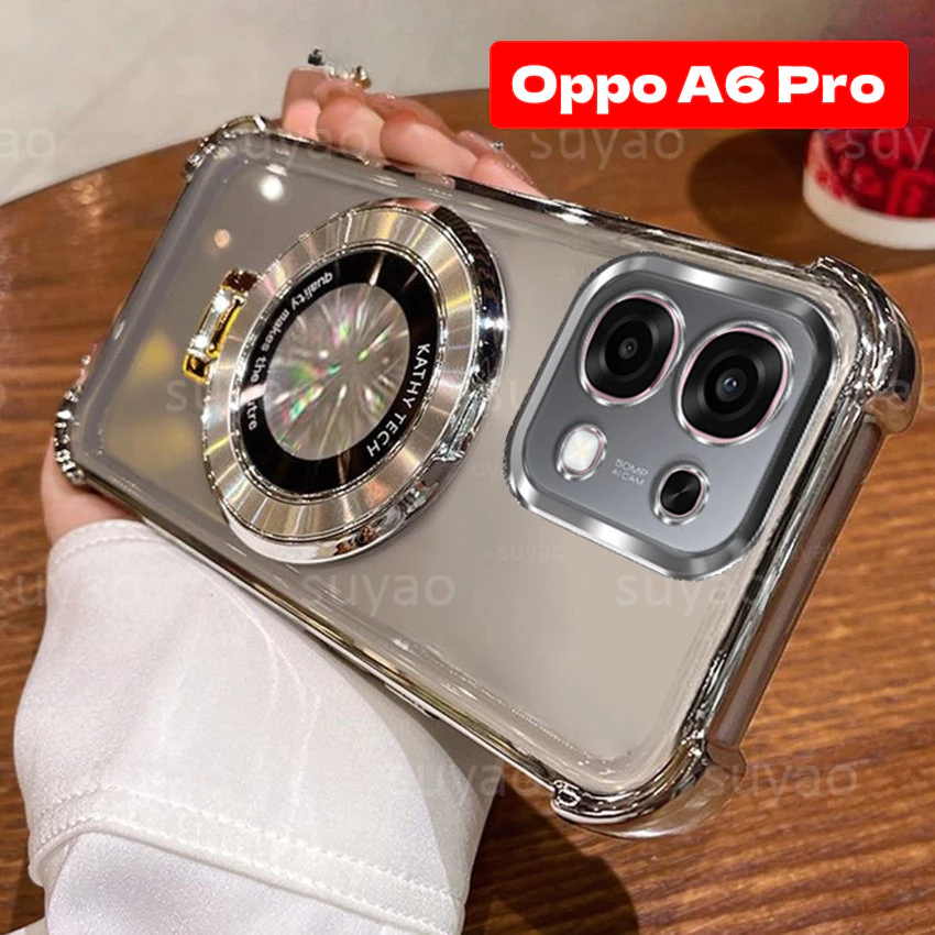 สําหรับOppo A6S A6C A6Pro A6 Pro A6X A6T A5 ผู้ถือแม่เหล็กเคสโทรศัพท์TPUปลอกใสOppoA6Pro OppoA6X A5i A3 Electroplatedโปร่งใสกันกระแทกป้องกันนุ่มปกหลัง