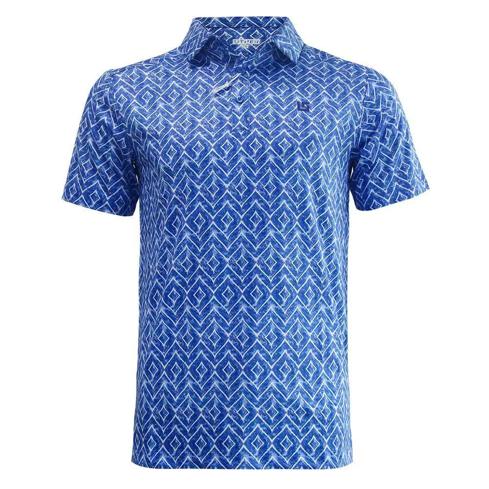 UTHER ฤดูร้อนลําลองผู้ชายปกพิมพ์ POLO ธุรกิจแขนสั้นเสื้อยืดต่อต้านริ้วรอย