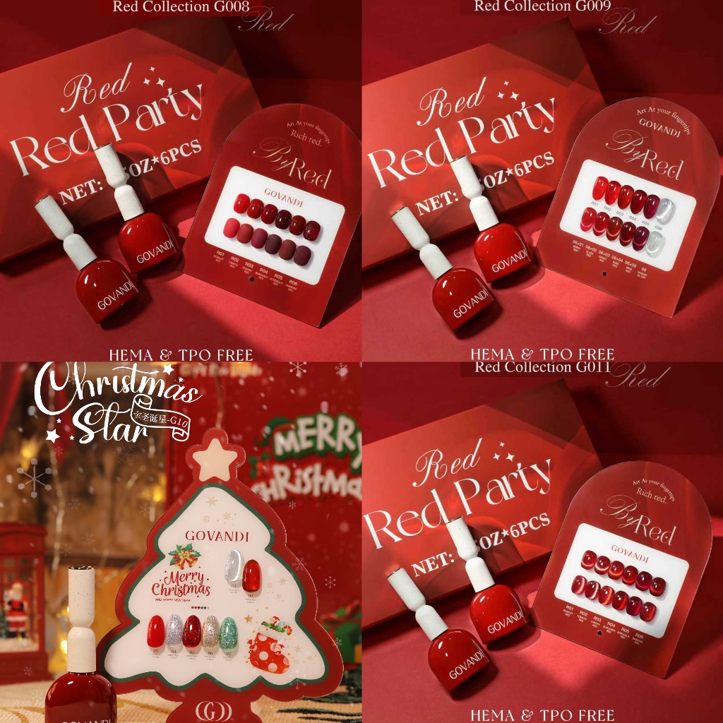 พร้อมส่ง สีเจล GOVANDI G08/G09/ G10/G011 สีเจลไซรัป  สีเจลเซ็ตสีแดง   สีแดงลูกแก้ว แถมชาร์ตสำเร็จรูป