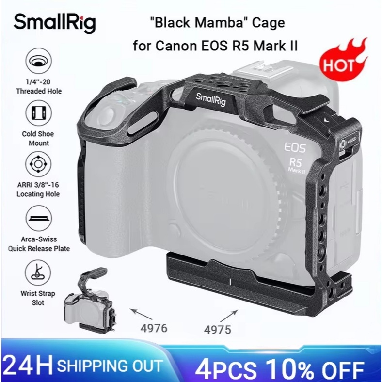 SmallRig R5 Mark II "Black Mamba" กรงกล้องสําหรับ Canon EOS R5 Mark II, พร้อมแผ่นปลดเร็วรองเท้าเย็นส