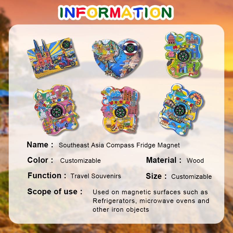 แม่เหล็กติดตู้เย็นไม้ ฟิลิปปินส์/ประเทศไทย/เข็มทิศมาเลเซีย ของที่ระลึกและของสะสมด้วยเคลือบมันเงาคุณภาพสูง - รูปที่ 2