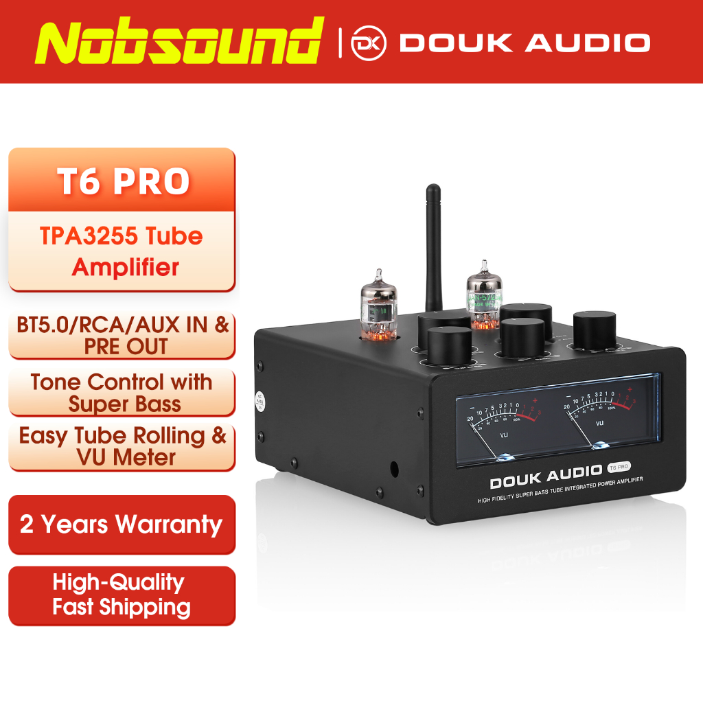 Douk เสียง T6PRO HIFI TPA3255 ตัวรับสัญญาณบลูทูธสูญญากาศหลอดเครื่องขยายเสียง VU เมตร 300 วัตต์ x2 Power Amp