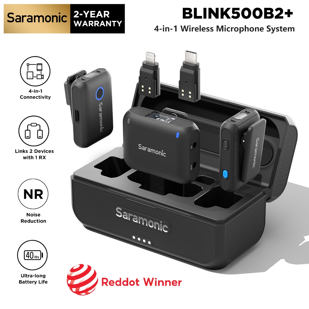 Saramonic Blink500B2+ ไมโครโฟนไร้สายแบบหนีบเสื้อสําหรับกล้องสมาร์ทโฟน iPhone15/16 Android Type-C