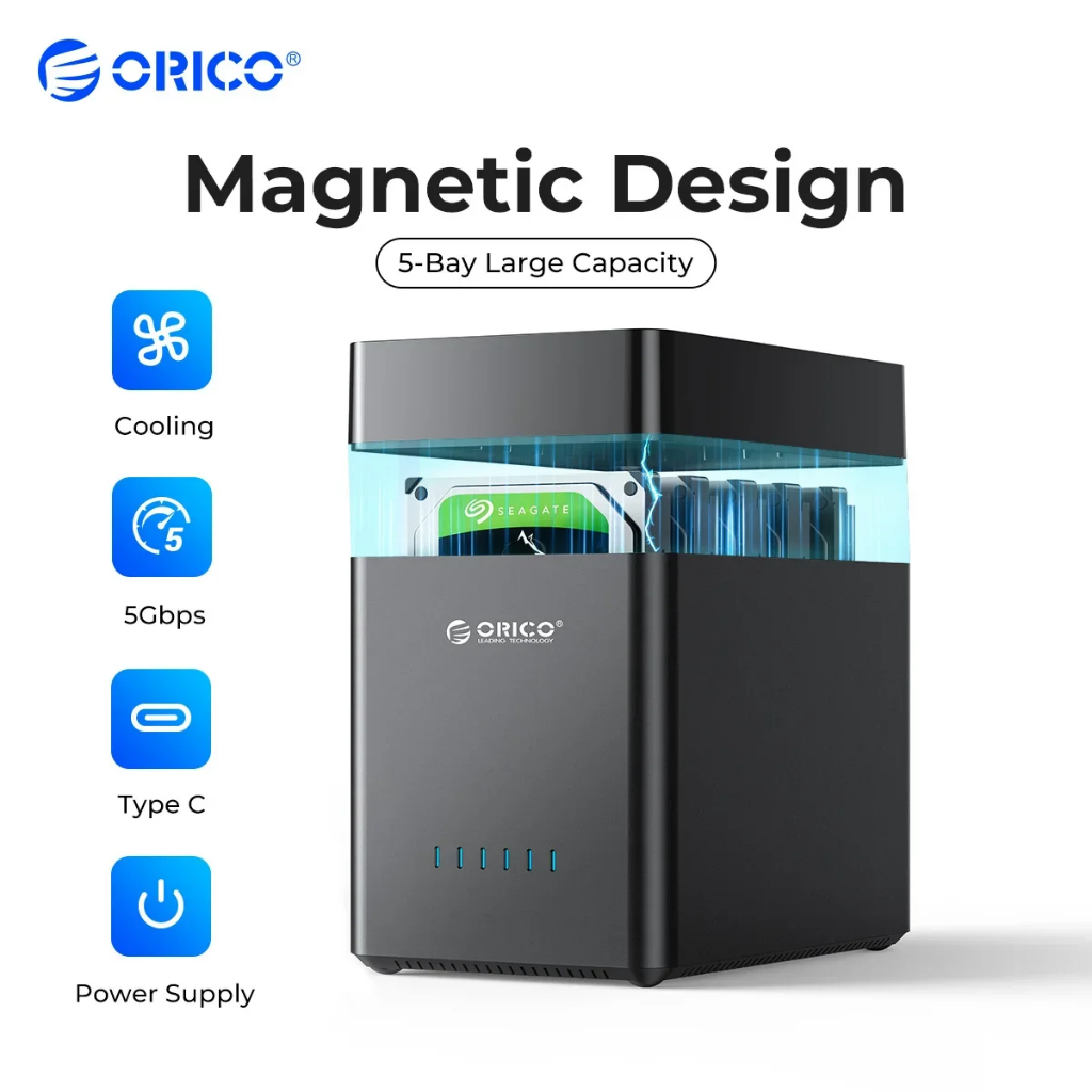 ORICO DS Series 5 Bay 3.5 นิ้ว HDD Enclosure แม่เหล็กเครื่องมือฟรี SATA เป็น USB3 Type-C กรณีพร้อม P