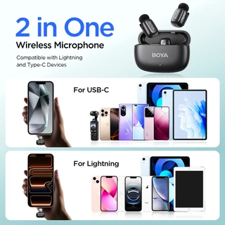 (สินค้าใหม่) BOYA mini 2 ไมโครโฟนหนีบเสื้อไร้สาย AI ตัดเสียงรบกวน รองรับ iPhone Android PC ทำ Vlog