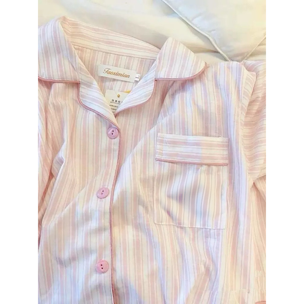 🧡ส่งไวจากไทย🧡 ชุดนอน ชุดนอนผู้หญิงชุดนอมีฟองน้ำในตัว แขนสั้น-ขาสั้น กระดุมหน้า ผ้าฝ้าย ระบายอากาศดี - 2