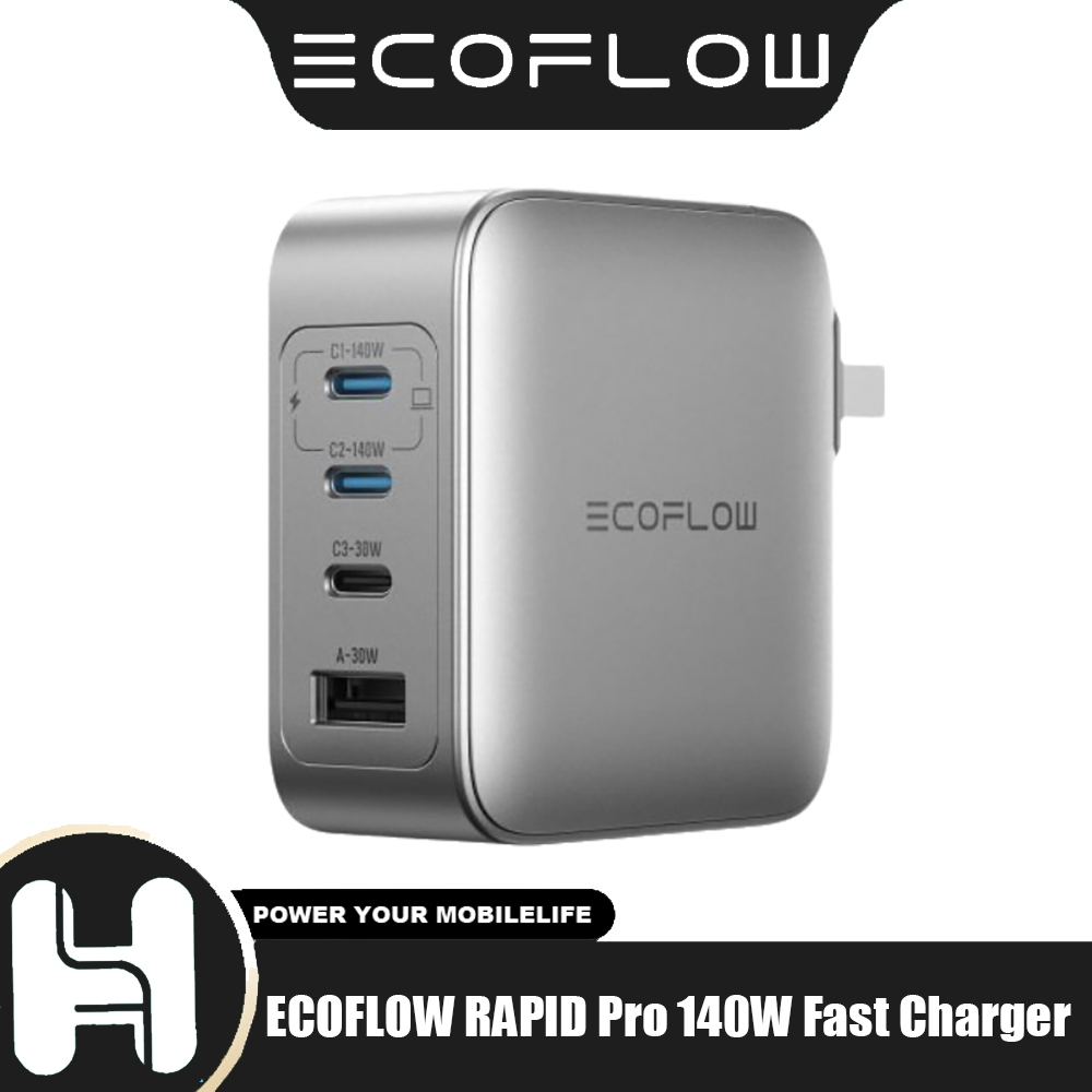 ECOFLOW RAPID Pro 140W Fast Charger อะแดปเตอร์ชาร์จ GaN 4 พอร์ตพร้อมปลั๊กพับได้