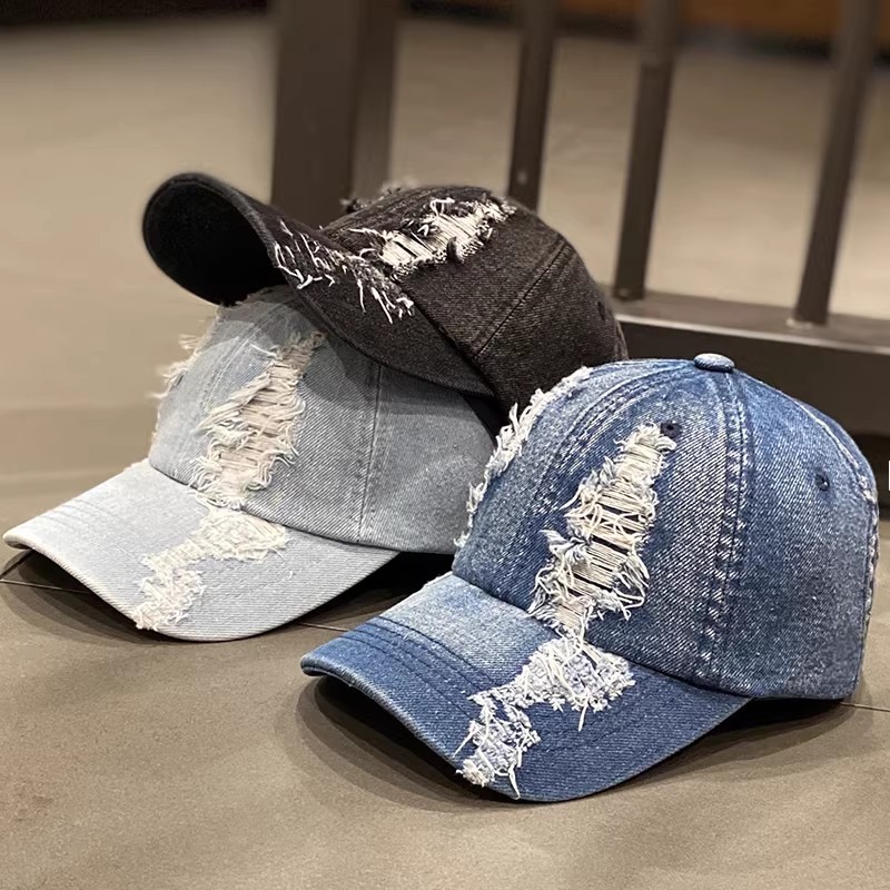 Unisex Hole Denim หมวกเบสบอลเปล่าสําหรับผู้ชายผู้หญิงกลางแจ้ง Casual Street Visor หมวก Sun หมวกคุณภาพสูง