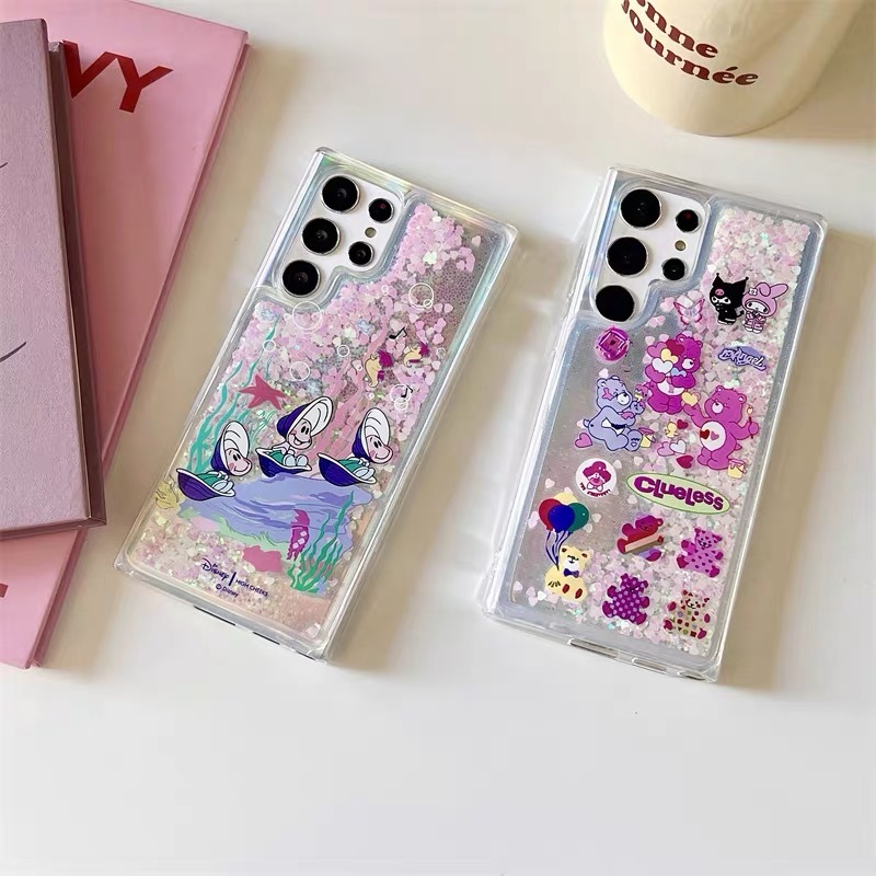 สําหรับ Samsung S25 Ultra S24 FE S22 Plus S23 S20 S21 Conch Bear Patterned Glitter Liquid Bling Case