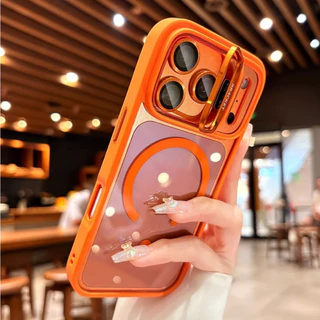 หรูหราแม่เหล็กกันกระแทกสําหรับiPhone 15 14 13 12 11 16 Pro Max 14 16 15 Plus 17 Pro Max Clearพร้อมขาตั้งเลนส์ป้องกันปลอกใส