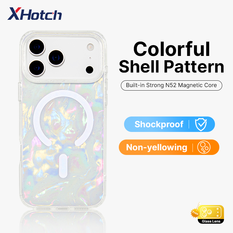 XHotch Shell Textureเคสโทรศัพท์แม่เหล็กสําหรับiPhone 17 16 15 14 13 12 Pro Max PCด้านหลังแผง + TPU Soft Edgingยกเลนส์และสี่มุมถุงลมนิรภัยสําหรับDrop Protectionปลอก