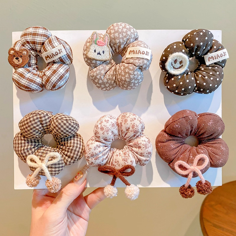 scrunchy สไตล์เกาหลี ลายจุดและลายดอกไม้ สำหรับผม