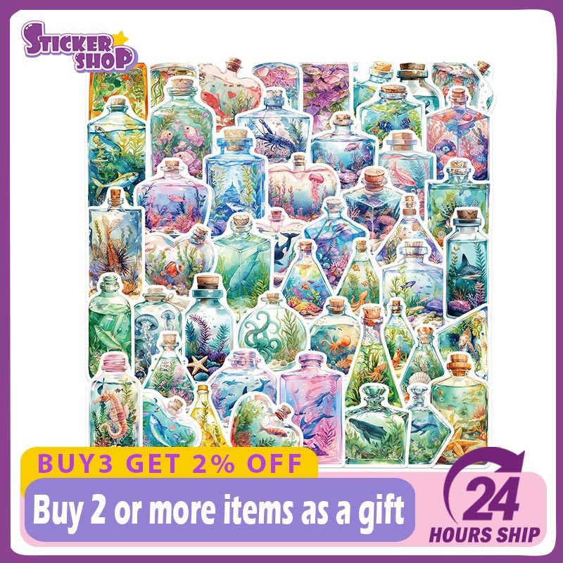 50 ชิ้นขวด Seafloor World สติกเกอร์กระเป๋าเดินทางสเก็ตบอร์ดแล็ปท็อปกระเป๋าเดินทางโทรศัพท์รถ DIY Decal