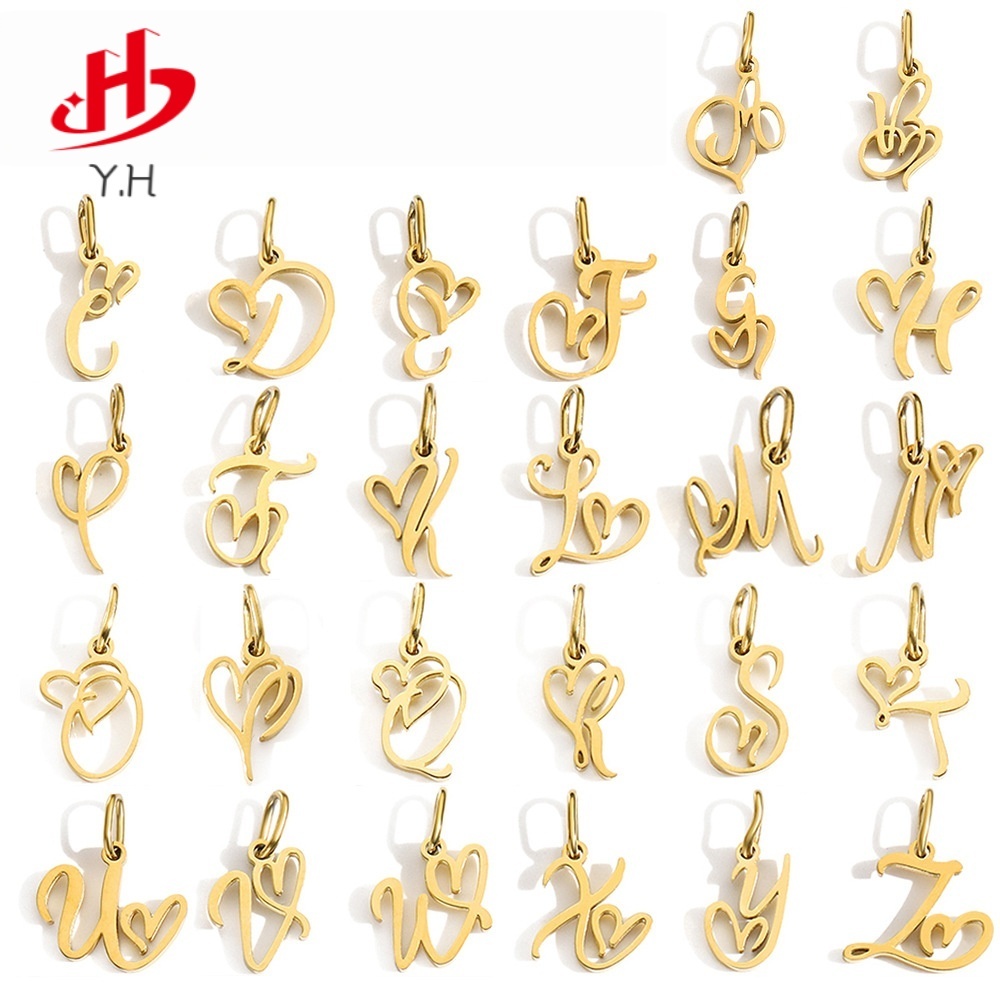 ⭐Y.H⭐ ศิลปะ 14K สีทอง 26 ตัวอักษรภาษาอังกฤษ จี้สแตนเลส