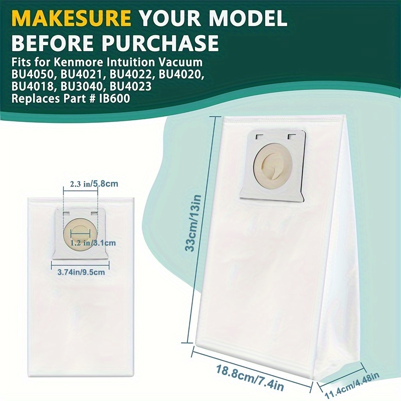 5 แพ็ค IB600 ถุงสูญญากาศ HEPA เข้ากันได้กับ Kenmore Intuition Upright เครื่องดูดฝุ่นทุกรุ่น BU4050 B