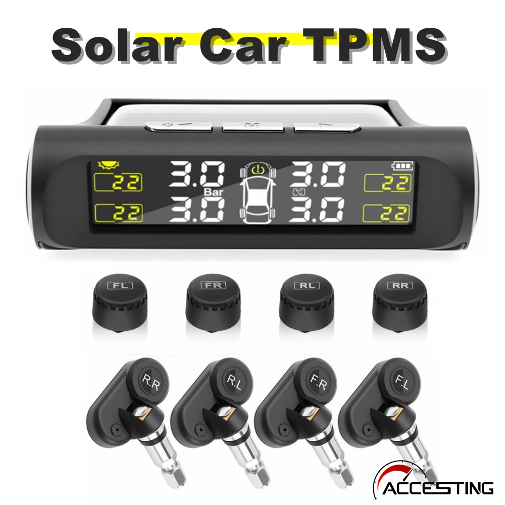 TPMS เครื่องวัดความดันลมยางรถยนต์ ระบบตรวจสอบสัญญาณกันขโมยแบบยางชาร์จพลังงานแสงอาทิตย์ พร้อมเซ็นเซอร์ 4 ตัว เหมาะสําหรับรถยนต์ รถตู้ รถบรรทุก รุ่นส่องสว่าง