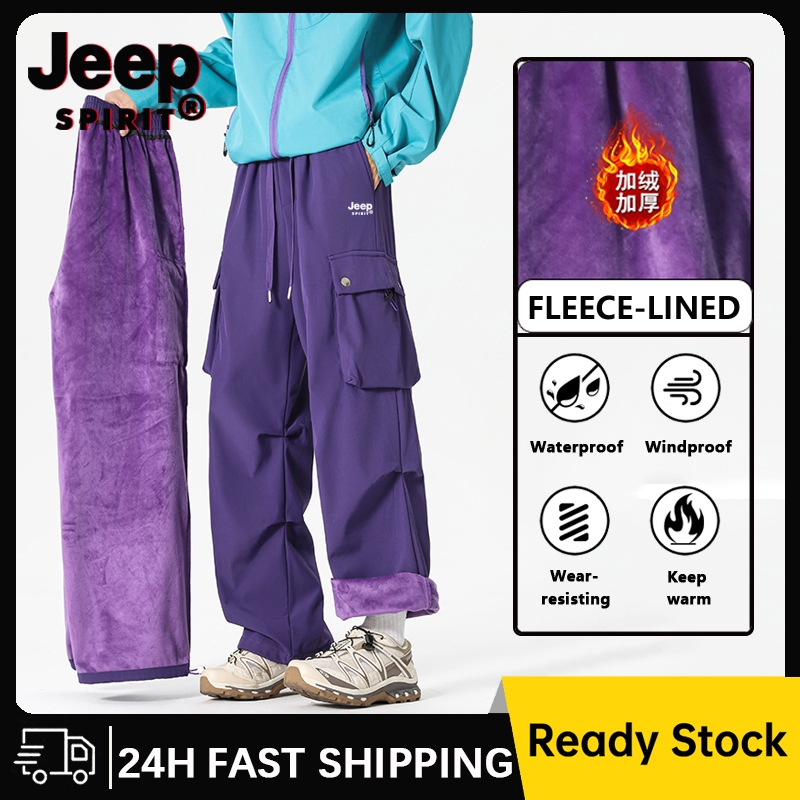 JEEP SPIRIT กางเกงสกีกันน้ําและกันลมกางเกง Unisex ฤดูหนาวกางเกงสีม่วงอบอุ่นสีดํา (S-5XL)