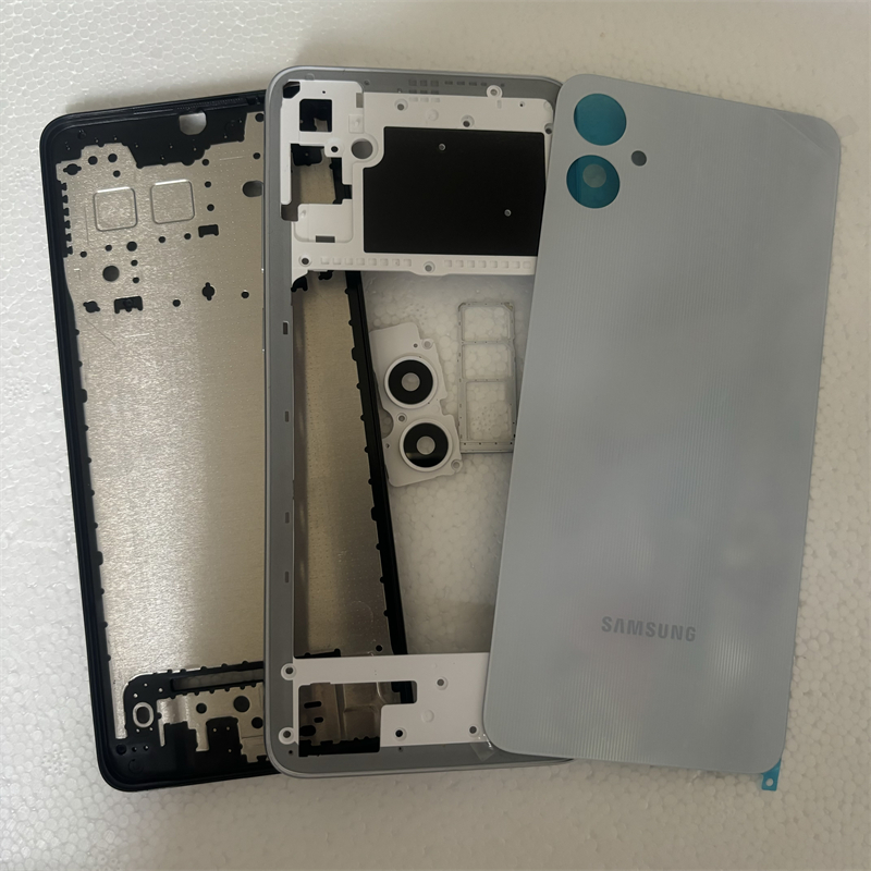 เต็มรูปแบบสําหรับ Samsung Galaxy A05 A055 LCD ด้านหน้ากลางแผ่นกรอบ + แบตเตอรี่ปกหลังอะไหล่ซ่อม