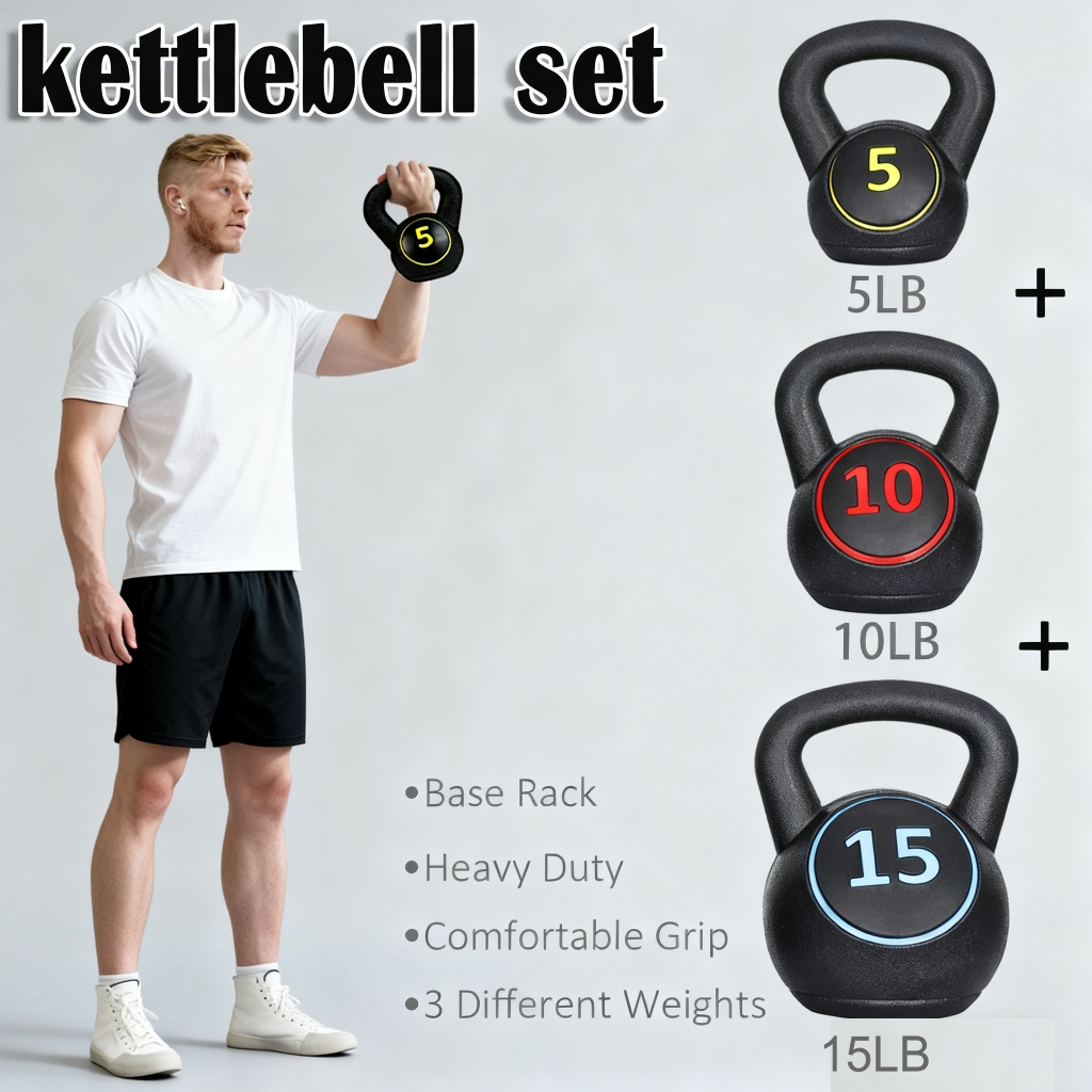 5LB+10LB+15LBMens and Womens Strength Fitness Training Pot Dumbbell Kettle Bell Kit