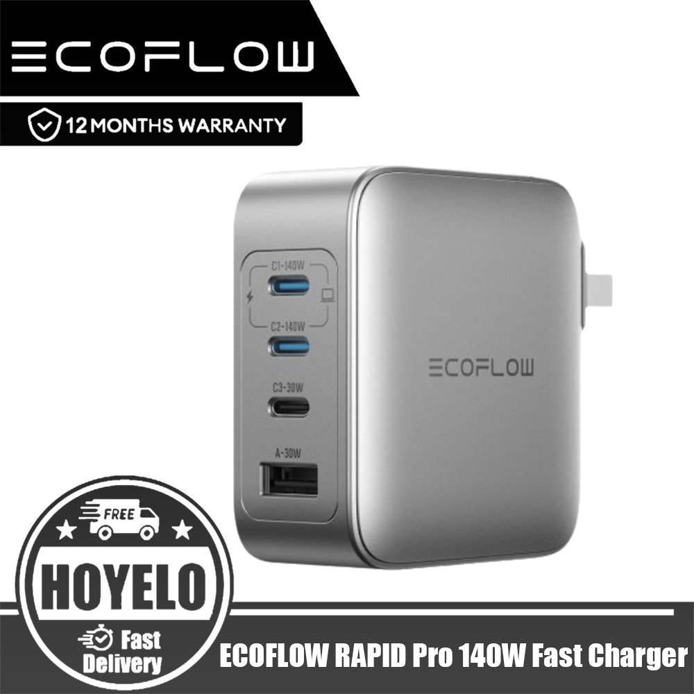 ECOFLOW RAPID Pro 140W Fast Charger อะแดปเตอร์ชาร์จ GaN 4 พอร์ตพร้อมปลั๊กพับได้