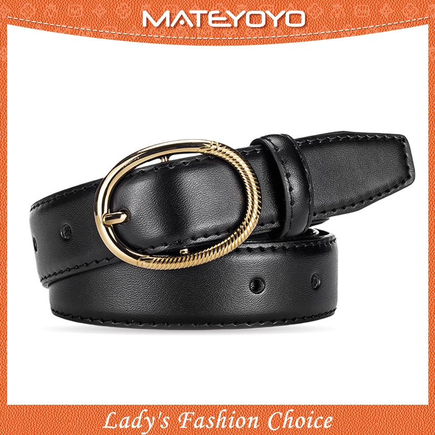 MATEYOYO เข็มขัดผู้หญิง สไตล์วินเทจ ดีไซน์หัวเข็มขัดเรียบหรู ปรับขนาดได้ ทำจากหนังวัวชั้นสอง