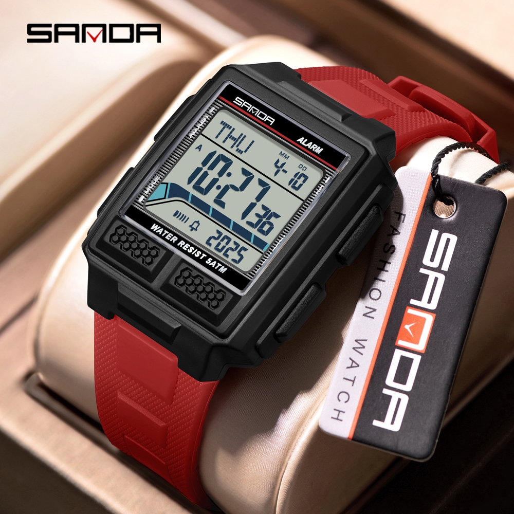 SANDA 2212 ใหม่แฟชั่นนาฬิกาผู้ชายจอแสดงผลดิจิตอลกันน้ําชายสปอร์ตกลางแจ้งนาฬิกาของขวัญ - รูปที่ 3