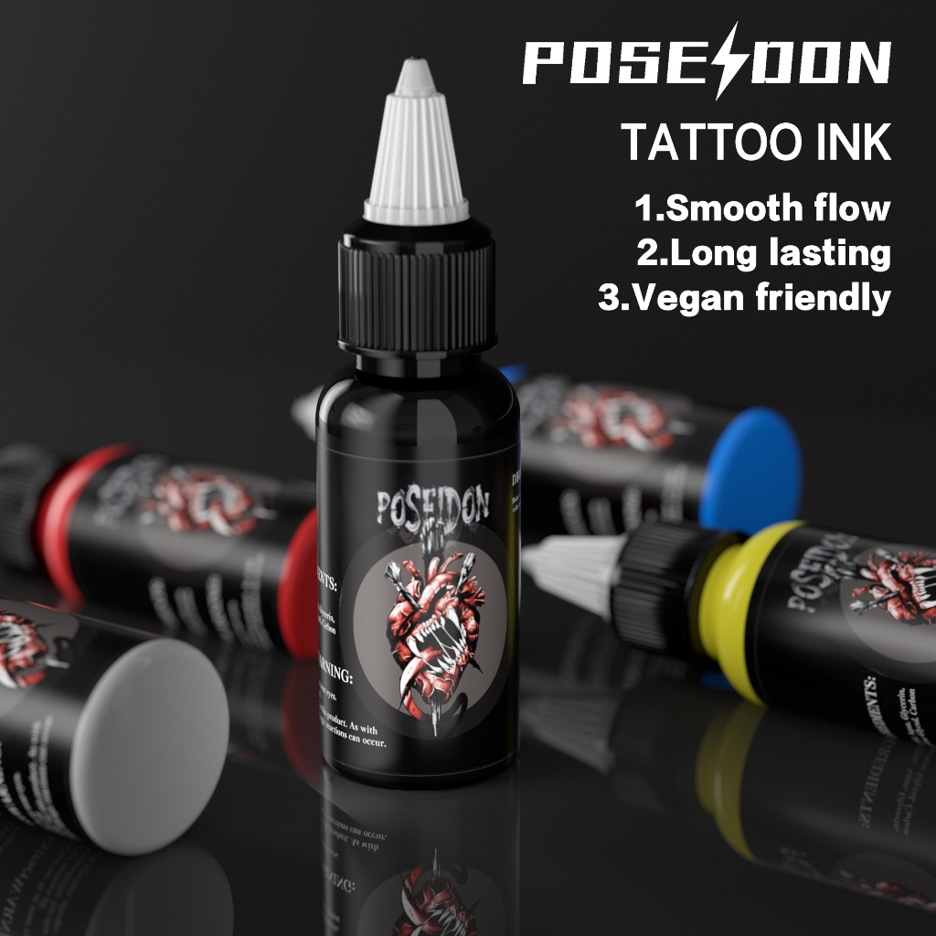 POSEIDON Tattoo Ink – หมึกสักกึ่งถาวร 1 ออนซ์, อุปกรณ์ศิลปะเม็ดสีเครื่องสําอาง 30 มล. สําหรับศิลปิน - หมึกสักร่างกายระดับพรีเมียมสําหรับรอยสักมืออาชีพ