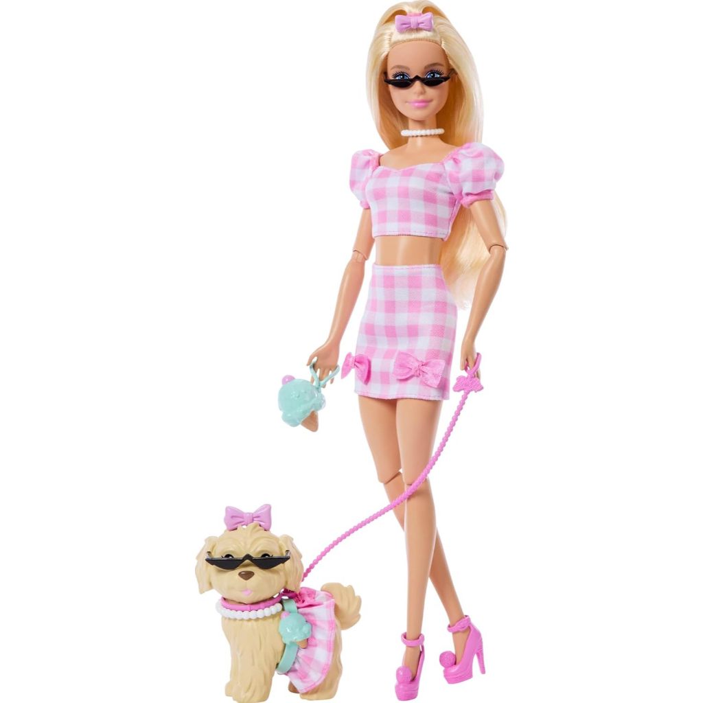Barbie Twinning Looks Doll with Pet Dog in Matching Pink Gingham Clothes and Accessories for Both Li