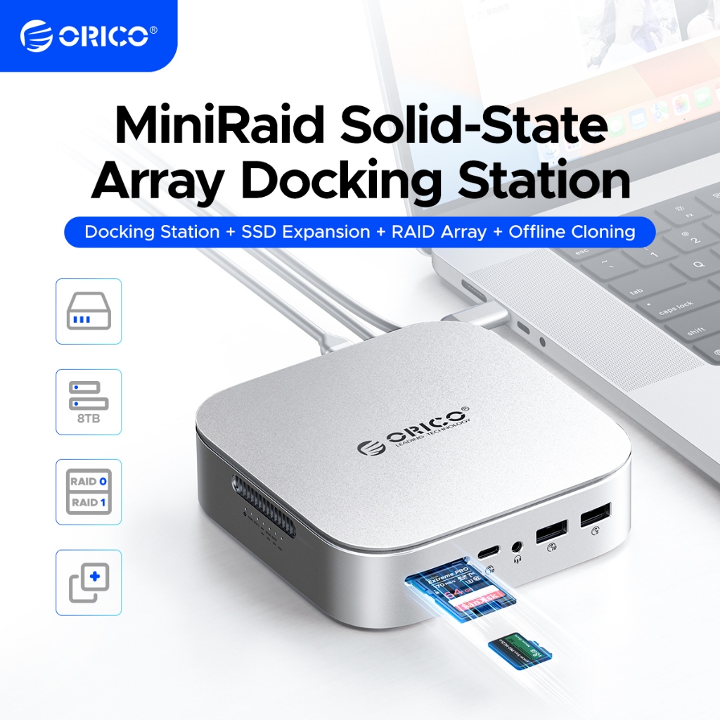 ORICO M.2 Array Docking Station USB C HUB 2280 NVMe Raid HUB PD 60W TF/SD 3.0 Card Reader 10Gbps Cop