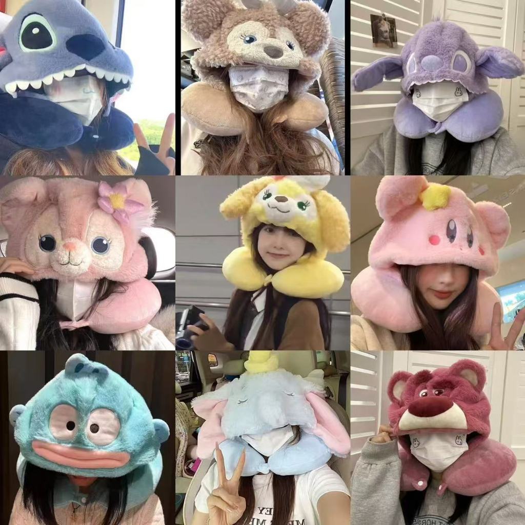 U ปิดตานอน ผ้าปิดตา หมอนเดินป่า sleep maskหมอนรองคอป้องกันคอเครื่องบินแบบมีฮู้ดสำหรับเดินทาง นั่งรถ หรือขึ้นเครื่องบิน