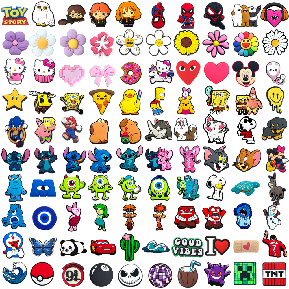รองเท้า Charms การกําหนดค่าน่ารักอะนิเมะรองเท้าแตะหัวเข็มขัด PVC รองเท้าอุปกรณ์เสริมปุ่ม Pins