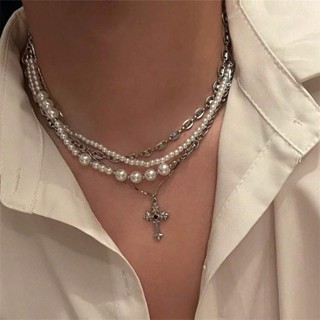 แฟชั่นหลาย พลอยเทียม ไข่มุกพระเยซูข้ามจี้สร้อยคอผู้หญิงพรรคว…