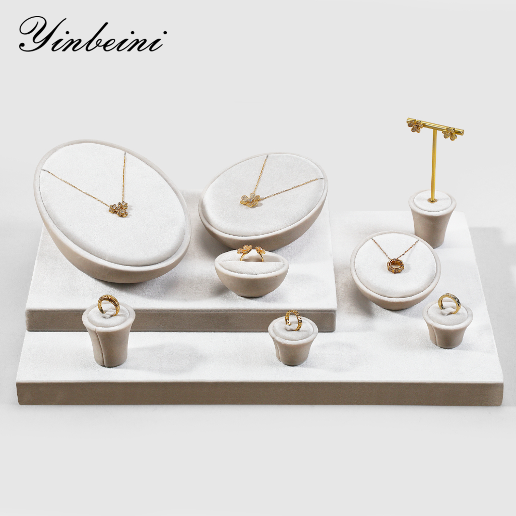 Yinbeini ชุดแท่นวางเครื่องประดับกำมะหยี่ สำหรับเก็บแหวน ต่างหู สร้อยคอ และจี้ TB022