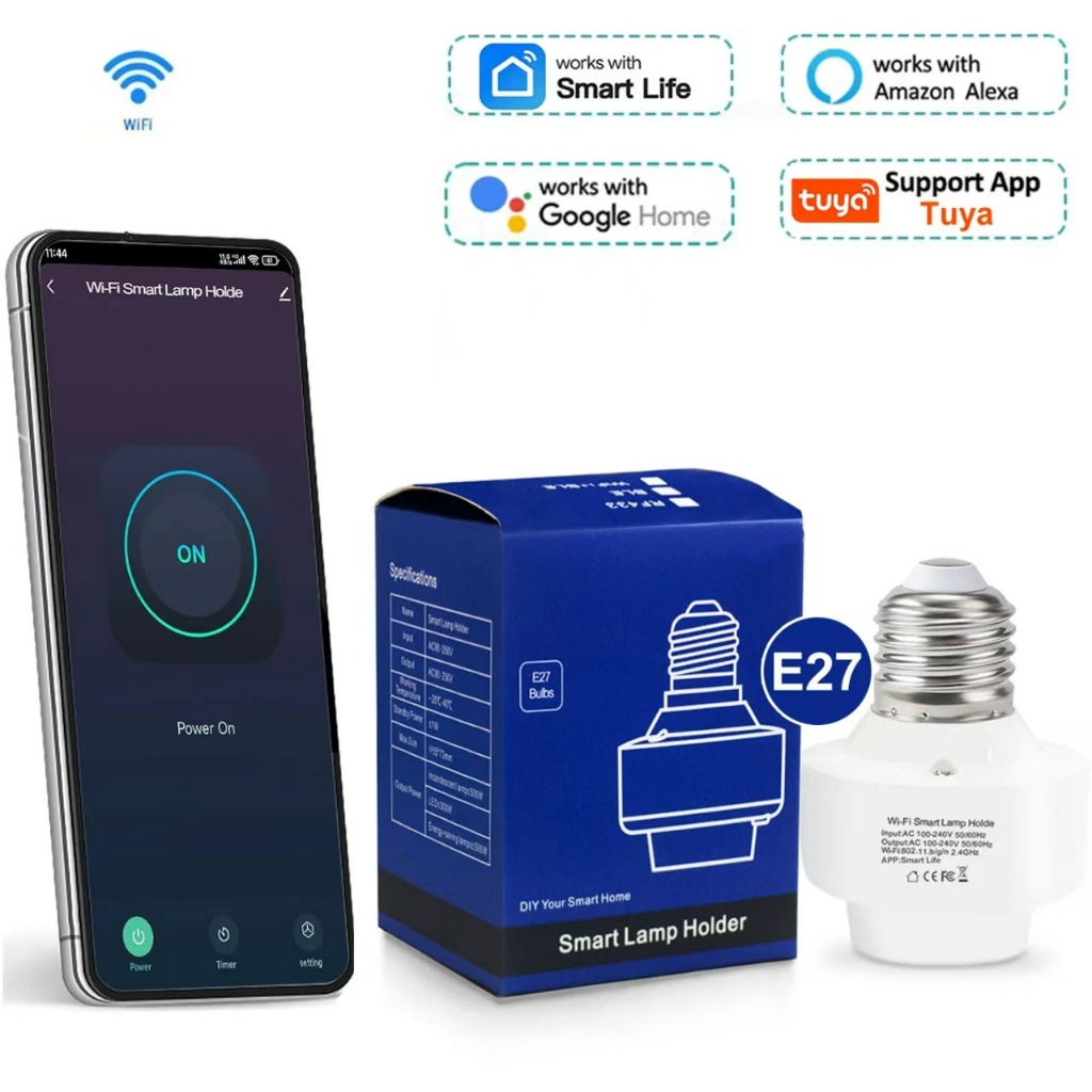 Tuya Wifi สมาร์ทหลอดไฟอะแดปเตอร์ E27 ผู้ถือโคมไฟรีโมทคอนโทรล Smart Life Smart Home Alexa Google Home