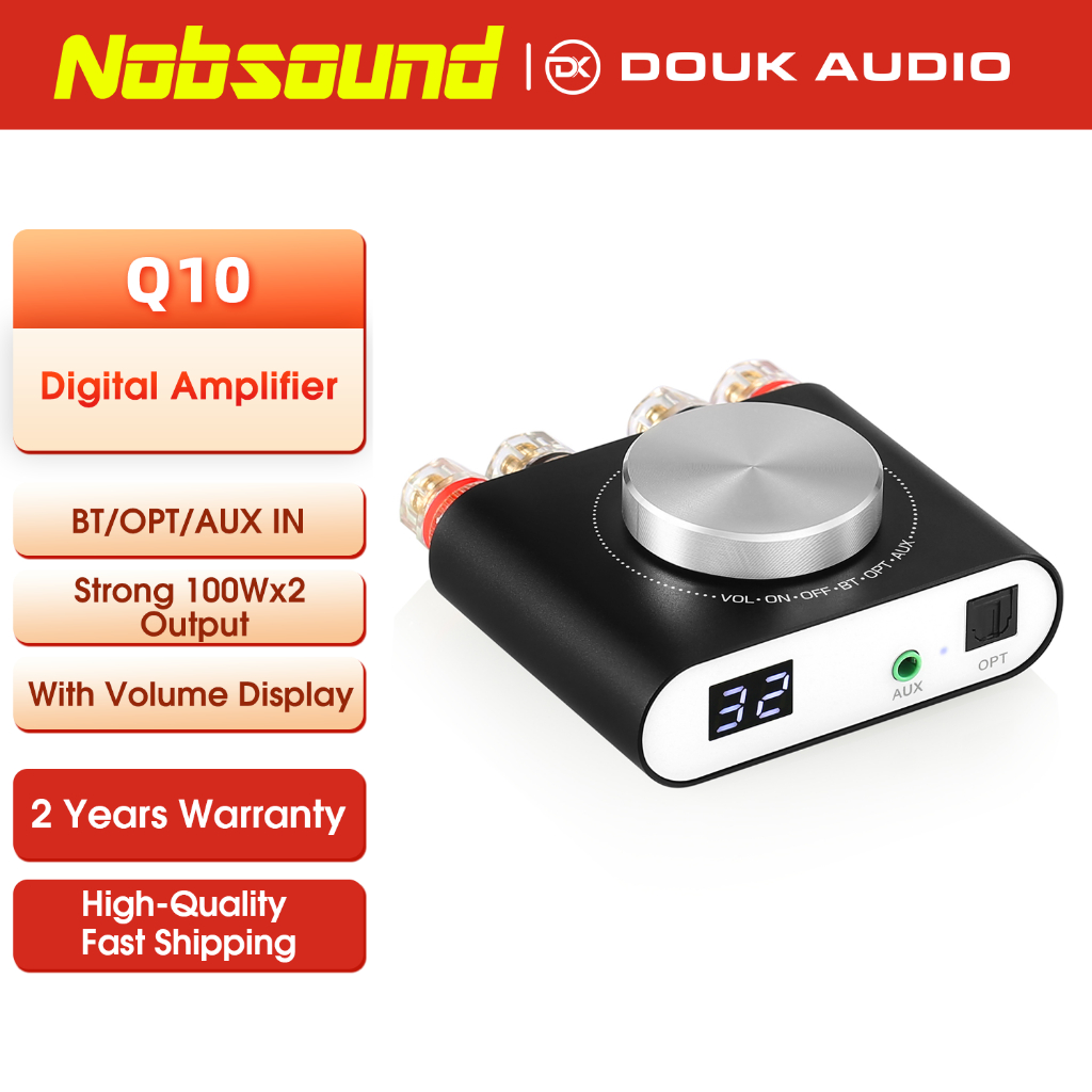 Douk Audio Q10 เครื่องขยายเสียงสเตอริโอดิจิทัล HiFi บลูทูธ 5.0 AUX ออปติคอล 100W+100W ขนาดเล็ก