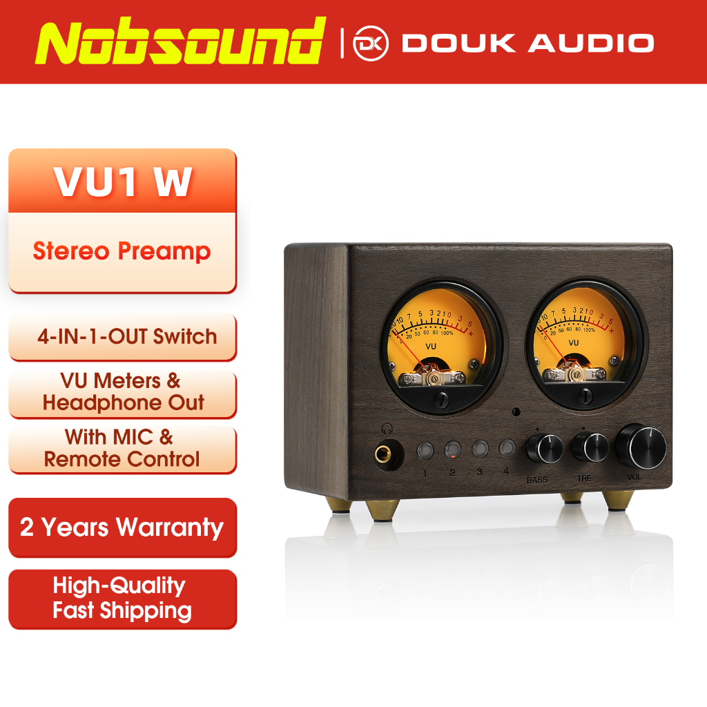 4-IN-1-OUT Audio Switcher Selector Stereo Preamp พร้อมรีโมทคอนโทรล VU