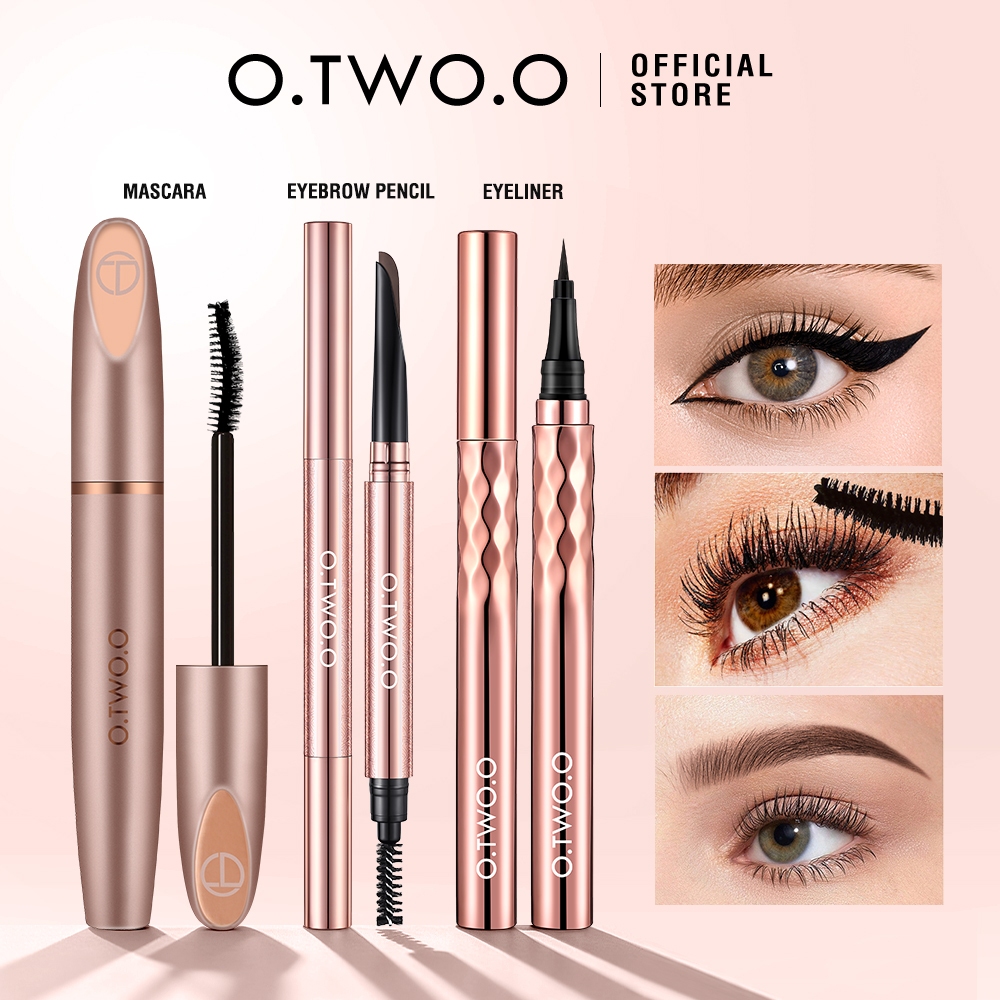 O.TWO.O ชุดแต่งหน้าตากันน้ํา 3 ชิ้น – มาสคาร่า ดินสอเขียนคิ้วและอายไลเนอร์ – ติดทนนาน ป้องกันรอยเปื้อนสําหรับดูสมบูรณ์