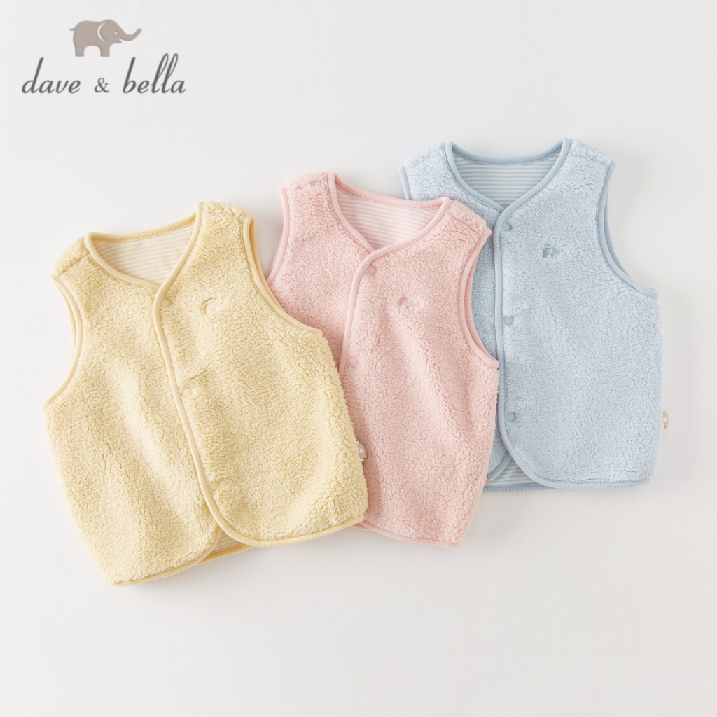 Dave Bella 3M-7Y เสื้อกั๊กเด็กหญิง บวกกำมะหยี่ vest กระดุมหน้า ใส่สบายๆ DB4237450