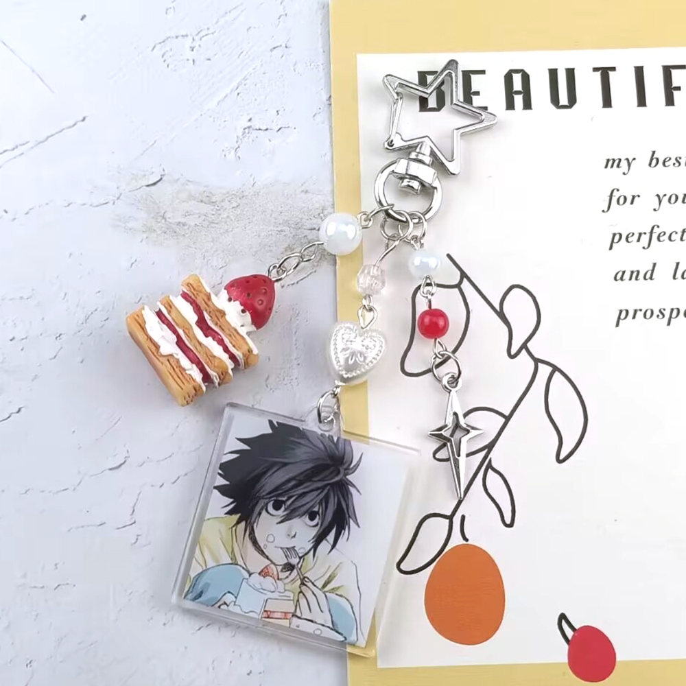 Handmade Anime Death Note L Lawliet เค้กลูกปัดพวงกุญแจกระเป๋า Charms ความงามกระเป๋าถือจี้ Key แหวนคริสต์มาส