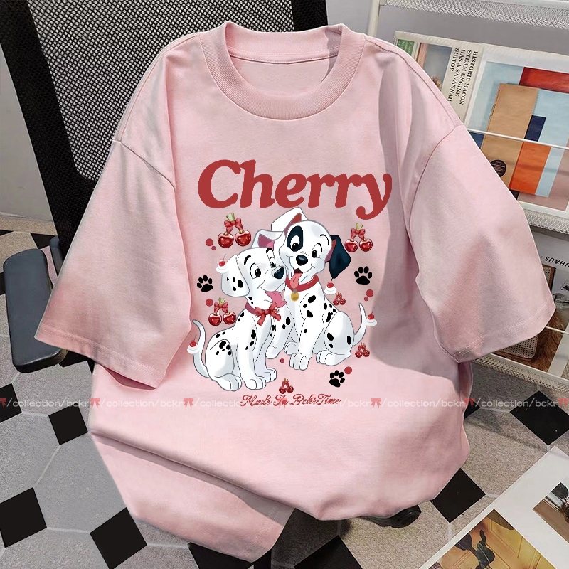 BCKR🎀cotton 100% ลายจุด ลายน้องหมา คอกลม เสื้อ🐶ชุดหน้าร้อน oversize ใส่สบาย เสื้อผญ เสื่อยืดYG3357
