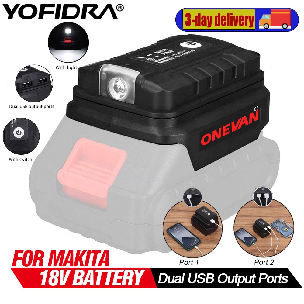 【received in 3days】🚚อะแดปเตอร์แบตเตอรี่ ตัวแปลงแบบพกพา แบตเตอรี่แปลง พร้อมไฟ LED สําหรับ Makita 18V