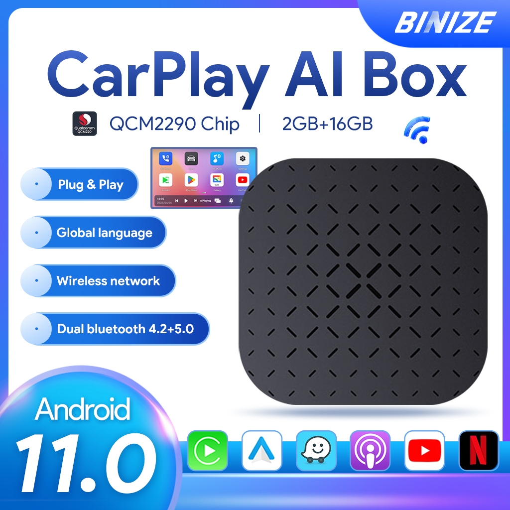 Binize CarPlay Ai กล่องสําหรับ Toyota Nissan KIA VW ไร้สาย Android Auto & CarPlay Android 11.0 Qualc