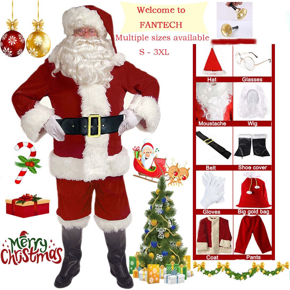 ซานต้า คลาสสิก เครื่องแต่งกาย หรูหรา ปาร์ตี้ เครื่องแต่งกาย ผู้ใหญ่ ชุดคริสต์มาส เครื่องแต่งกายคอสเพลย์