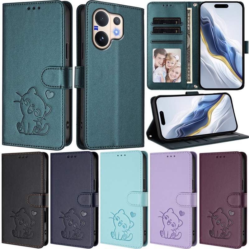 DeluxeปลอกสําหรับVivo V60 Lite Y31 Y400 V60 V50 Lite Y29S Y04 Y39 Y400 Proแมวกระเป๋าสตางค์หนังPUนุ่มช่องใส่การ์ดผิวป้องกันพลิกฝาครอบกรณี