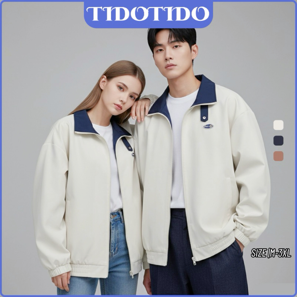 TIDOTIDOเสื้อแจ็คเก็ต สไตล์เกาหลี คอปกทูโทน ทรงมาตรฐาน เสื้อกันลม ใส่เที่ยว/ทำงาน (Unisex) M-3XL